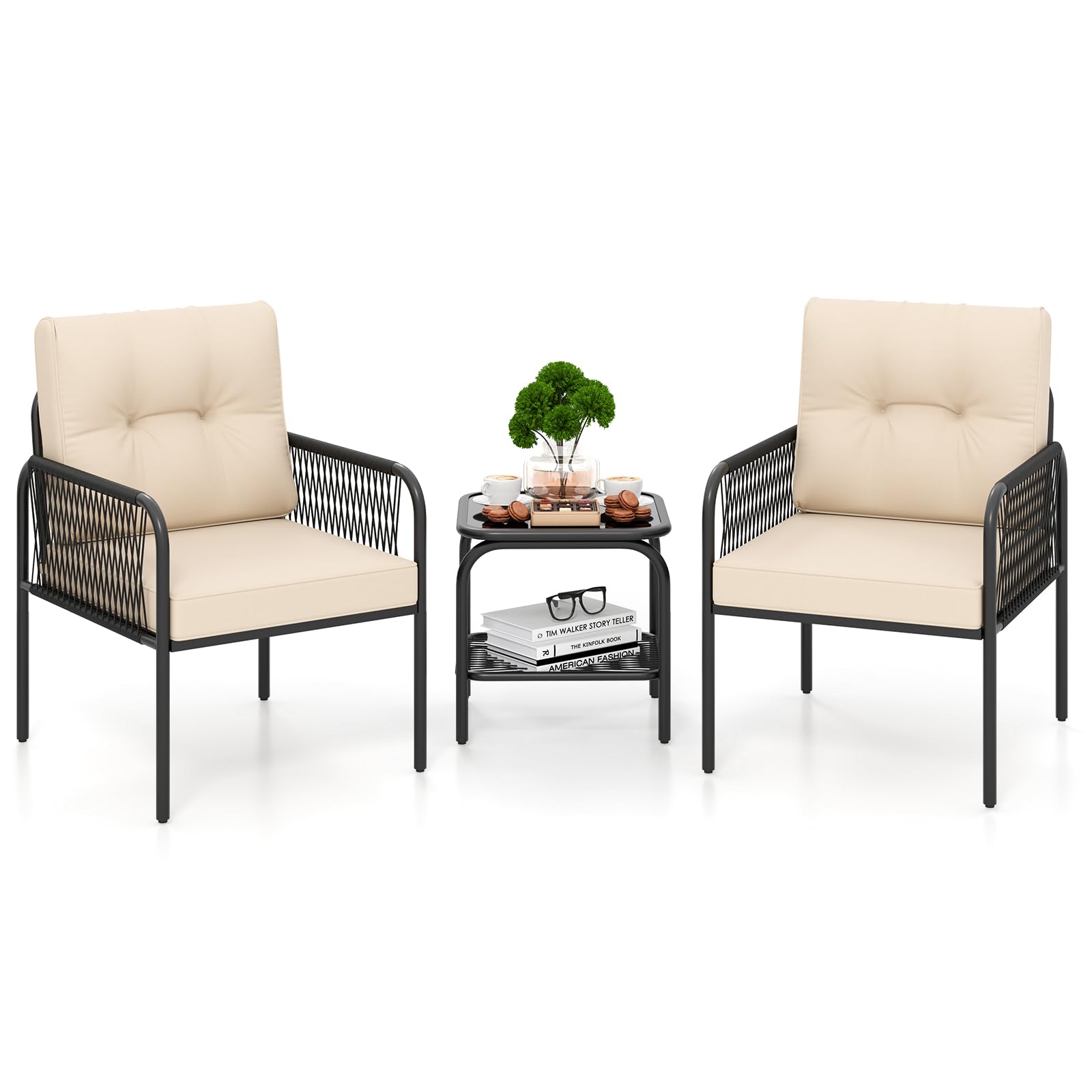 Tangkula 3 Pieces Patio Bistro Set